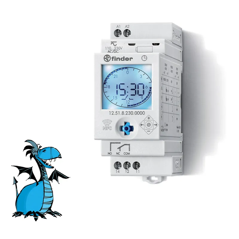 FINDER Hodiny spínací 12.51.8.230.0000 Digitální denní a týdenní 1P/16A 230V AC IP20 Autentický