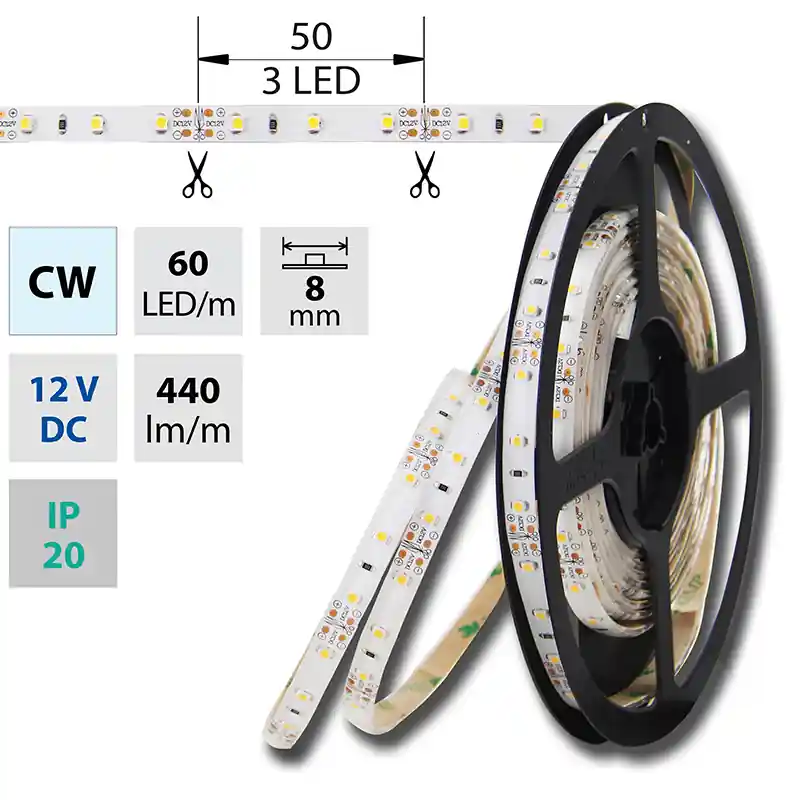Akční Cena MCLED Pásek LED SMD3528 studeně bílý, 60LED/m, IP20, DC 12V, 8mm, 50m