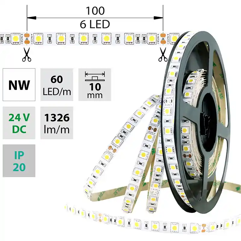 Ověřený MCLED Pásek LED SMD5050 NW, 60LED/m, 14,4W/m, 1296lm/m, IP20, DC 24V, 10mm, 5m