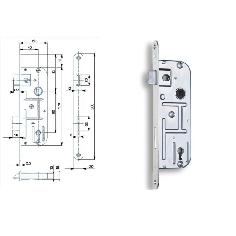 Zámek zadlabací 90/60 02-03 P-L dozický klíč BZn Levný