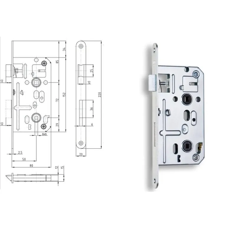 Zámek zadlabací 72/80 K135 P-L WC BZn Ověřený