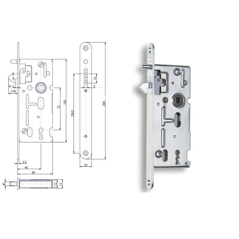 Zámek zadlabací 72/60 K106 OK na posuvné dveře Ruční Výroba